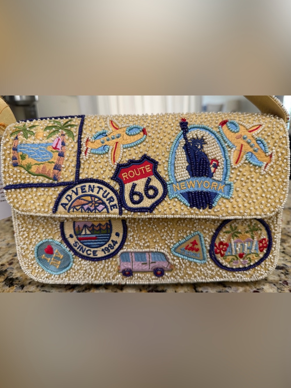 NWT Viral Beaded USA Road Trip Route 66 Travel Adventure Patch Shoulder Bag